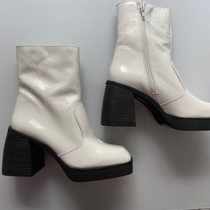 Free People Patent White Leather Boots NWOT